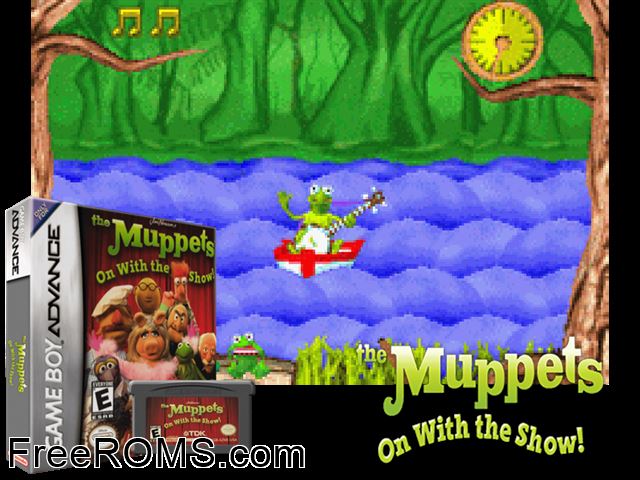 Muppets, The - On With The Show! Gameboy Advance game showing 3D box cover and gameplay screenshot